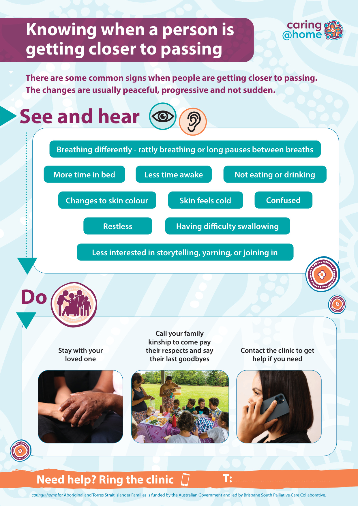 Thumbnail of Tip sheet: Knowing when a person is getting closer to passing  (For Aboriginal families)