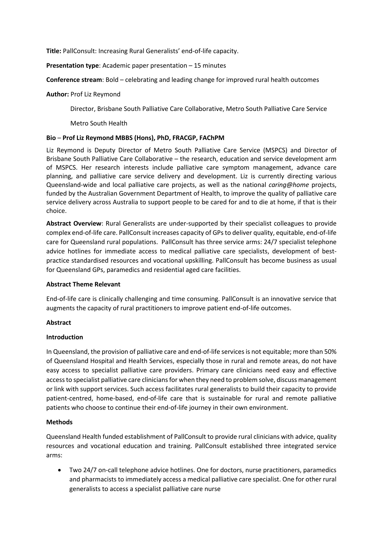 Thumbnail of  PallConsult: Increasing Rural Generalists’ end-of-life capacity