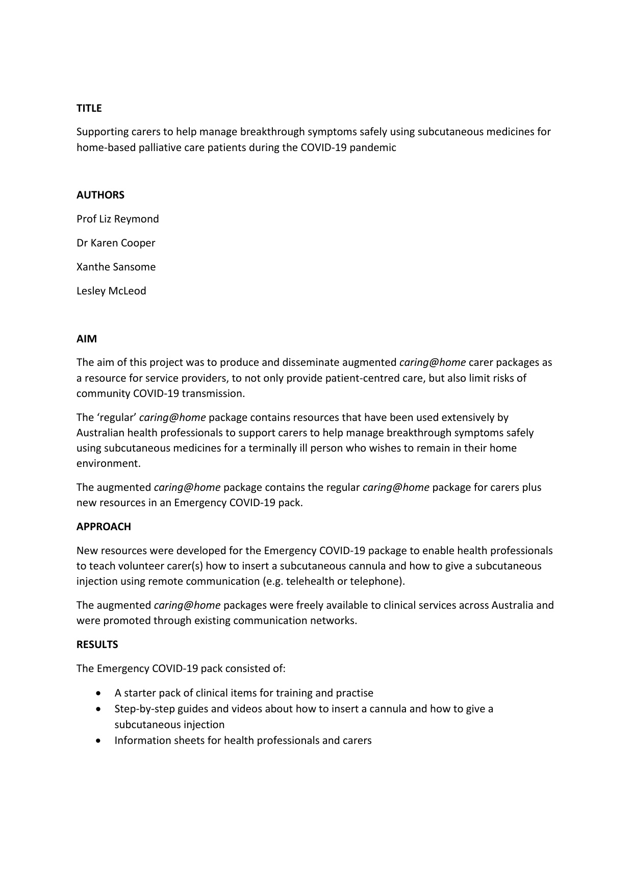 Thumbnail of Supporting carers to help manage breakthrough symptoms…during the Covid-19 pandemic